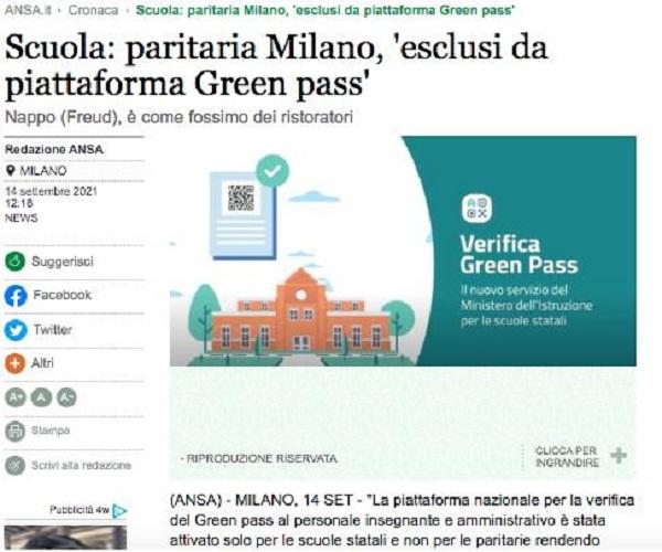 ANSA - GREEN PASS E PARITARIE: INTERVISTA AL DOTT. NAPPO - SCUOLA FREUD