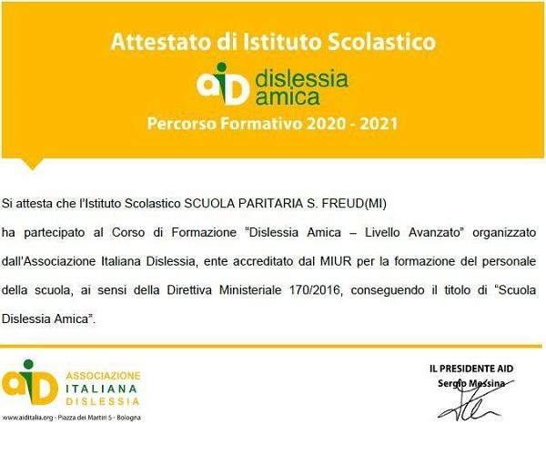 SCUOLA AMICA DISLESSIA - ATTESTATO