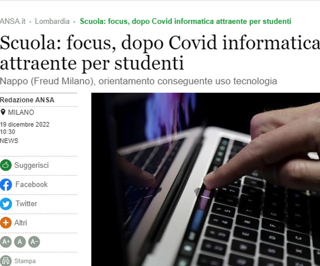 ANSA - FOCUS, DOPO COVID INFORMATICA ATTRAENTE PER STUDENTI