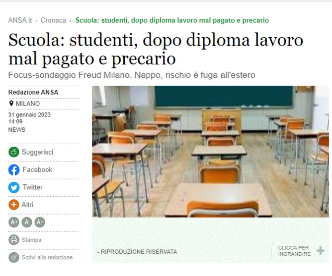 ANSA - SCUOLA: STUDENTI, DOPO DIPLOMA LAVORO MAL PAGATO E PRECARIO