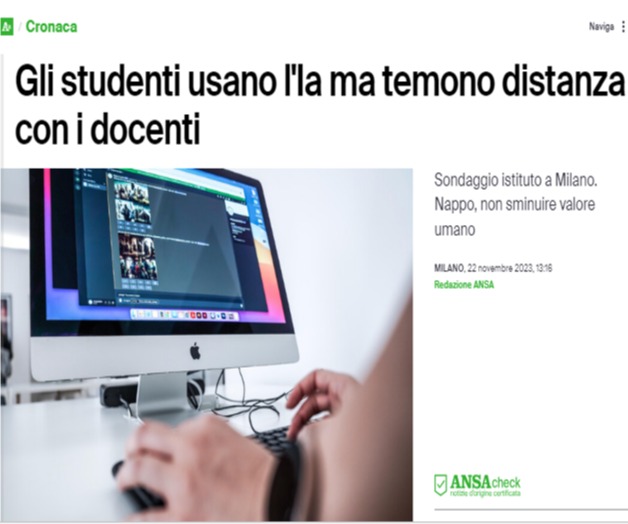 ANSA - GLI STUDENTI USANO L'IA MA TEMONO DISTANZA CON I DOCENTI